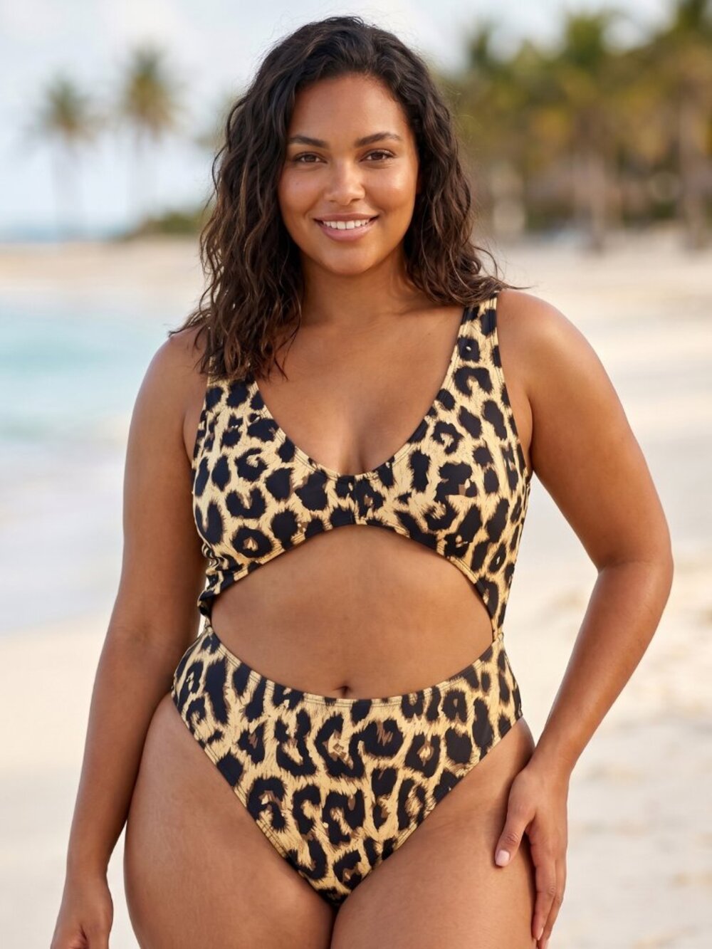 NWOT Leopard Print Cutout Monokini High Cut One Piece Swimsuit XL